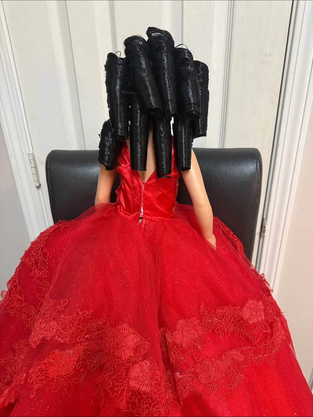 24-inch Quinceañera Keepsake Doll Wearing A Layered, sparkly Red Gown.